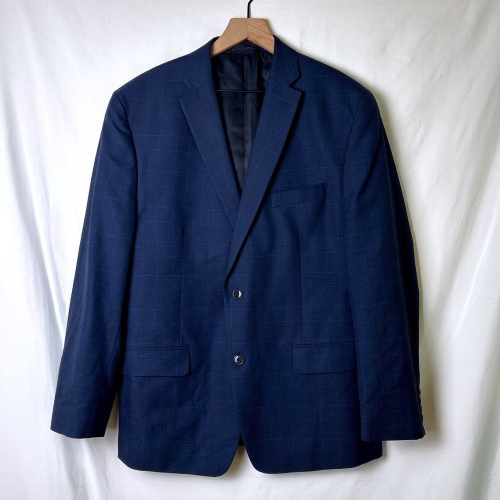 Michael Kors Mens Windowpane Plaid Two Button Blazer Sport Coat Size 44R Blue